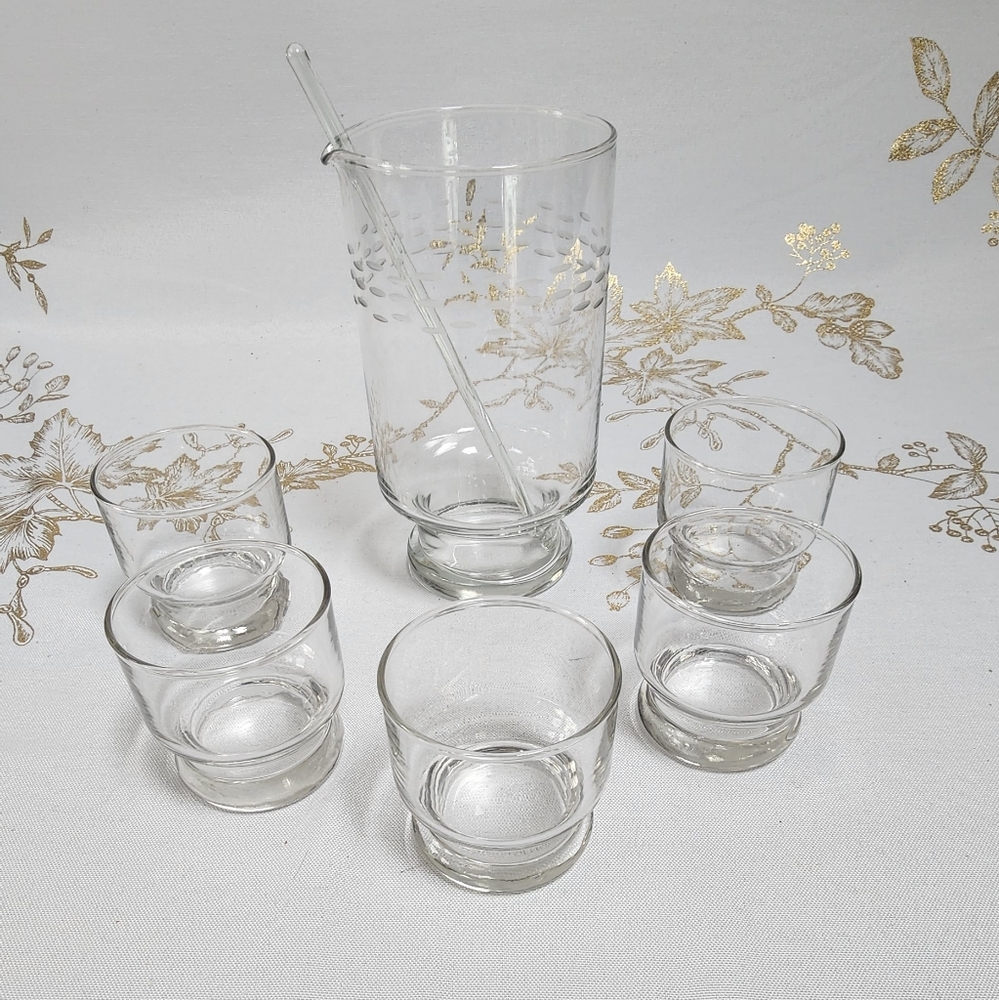 Pincess House 1960's Vintage Martini Cocktail Pitcher Set with 5 Glasses